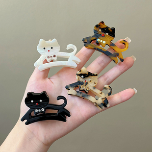 苏小北时尚镶钻猫咪抓夹女小号后脑勺发夹2024新款半扎发鲨鱼夹子