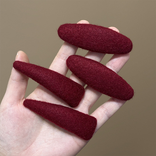 苏小北酒红色毛呢碎发夹女新年款红色侧边夹头饰发卡气质刘海bb夹