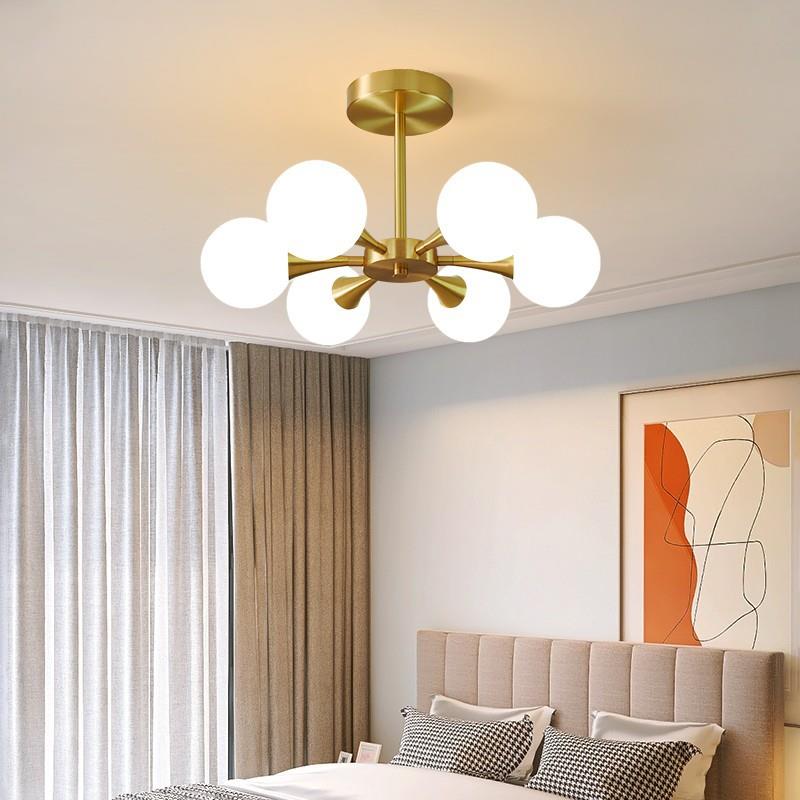 客厅吊灯现代简约轻奢卧室餐厅灯具全铜美式魔豆分子北欧客厅主灯