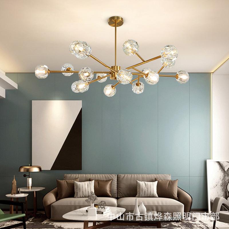 轻奢水晶吊灯金色简约后现代欧式创意餐厅客厅店铺铁艺分子卧室灯