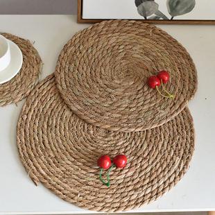 田园隔热茶杯垫子餐桌茶几草编圆形碗垫 家用手工编织餐垫日式