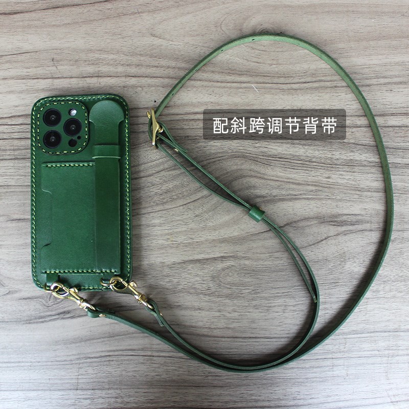 (个人定制)纯手工真皮手机壳植鞣牛皮手机套支架X卡位肩带挂绳