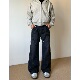 水洗做旧感vibe宽松阔腿伐木裤 解构工装 裤 黑熊美式 休闲牛仔裤 z039
