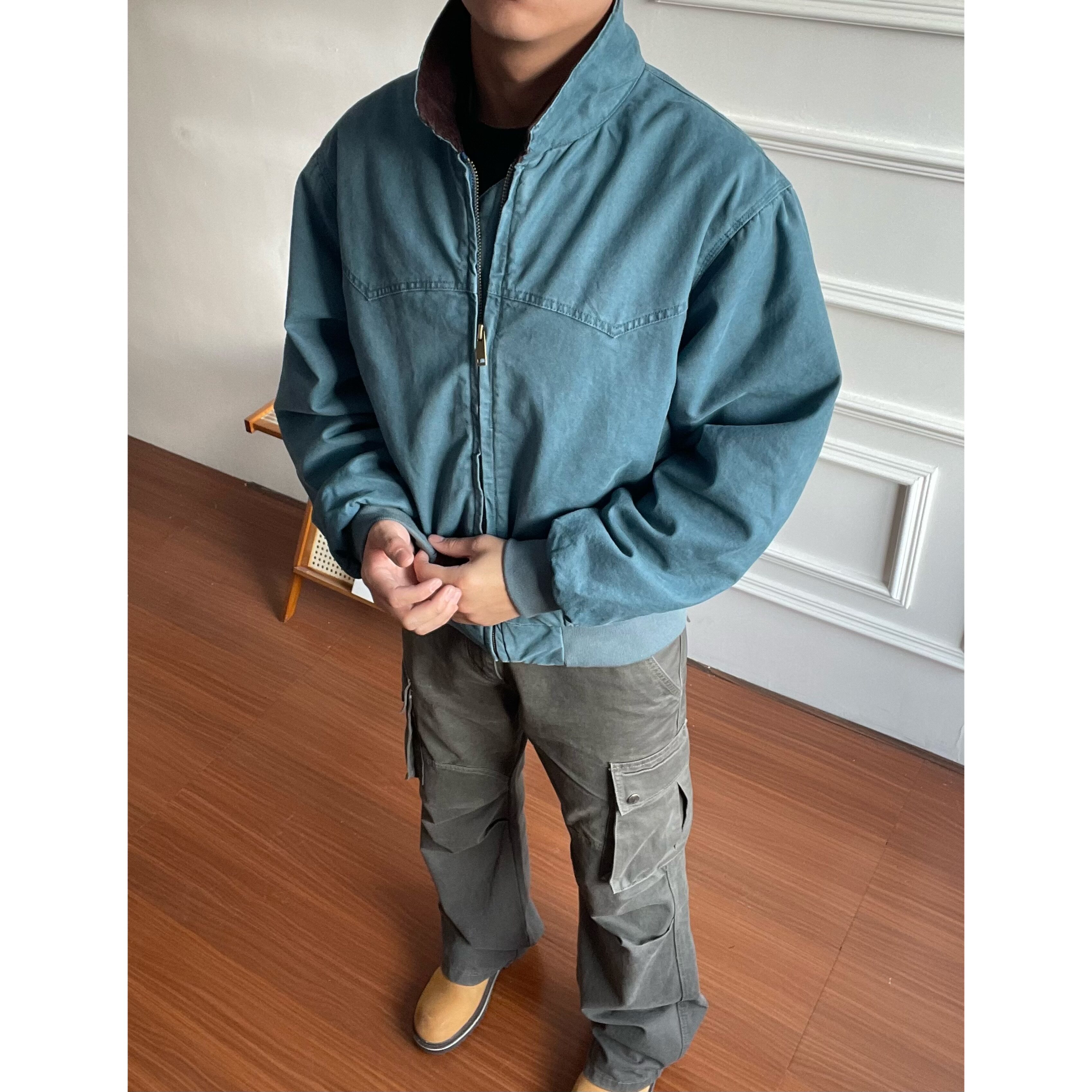 复古巴恩风加厚翻领棉服夹克