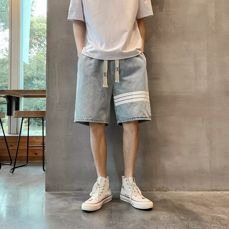 中腰运动百搭直筒型五分裤蓝色