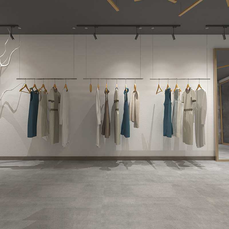 男女服装店挂衣杆悬挂式吊顶吊杆不锈钢拉丝展示架衣货架上墙吊架