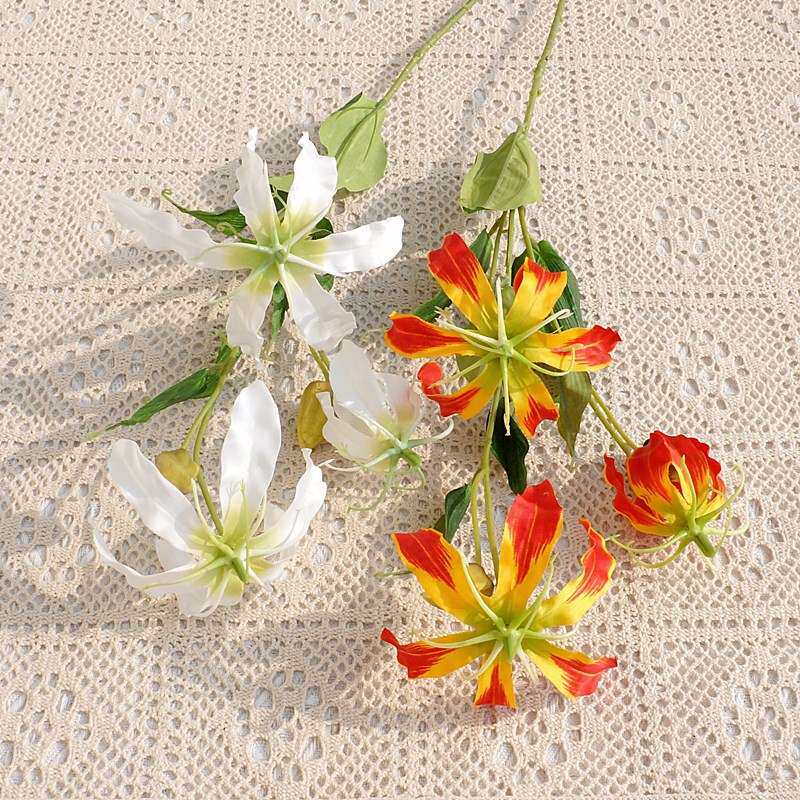 仿真花 火焰百合 3头嘉兰 仿真花假花 家居软装摆放婚庆影楼装饰