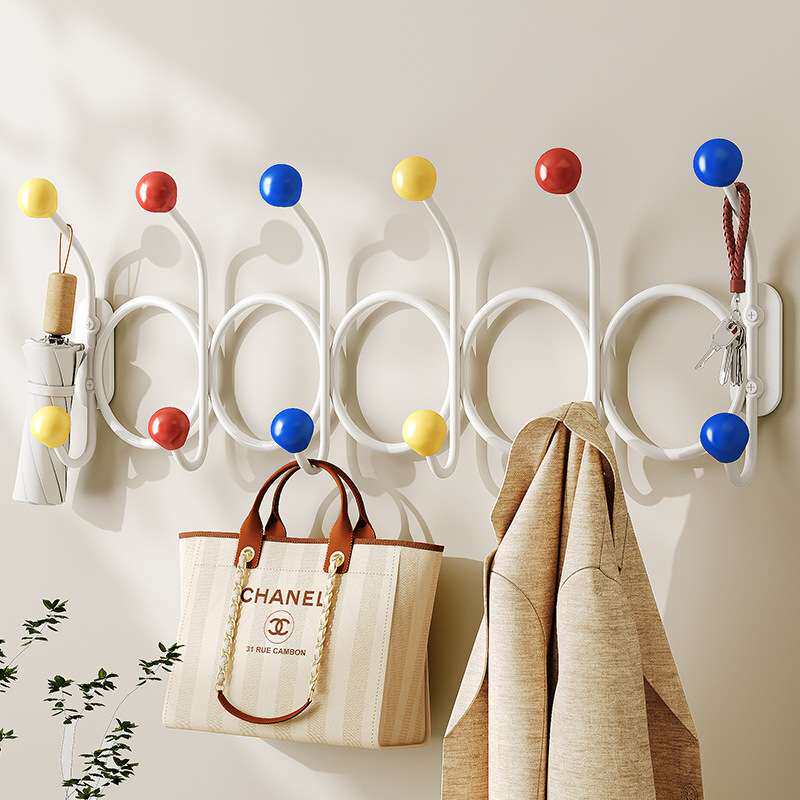 免打孔铁艺双排钩玄关墙上整理收纳挂钩现代简约卧室挂包架挂衣钩
