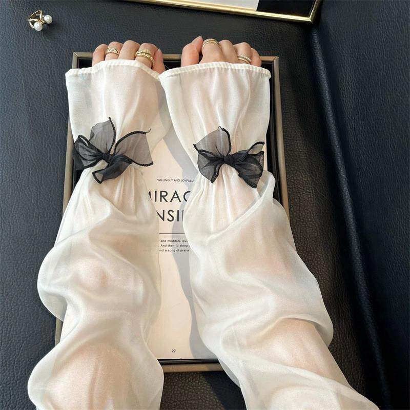 新款骑行防紫外线户外蝴蝶结防晒夏季开车袖套喇叭口网纱防晒冰袖