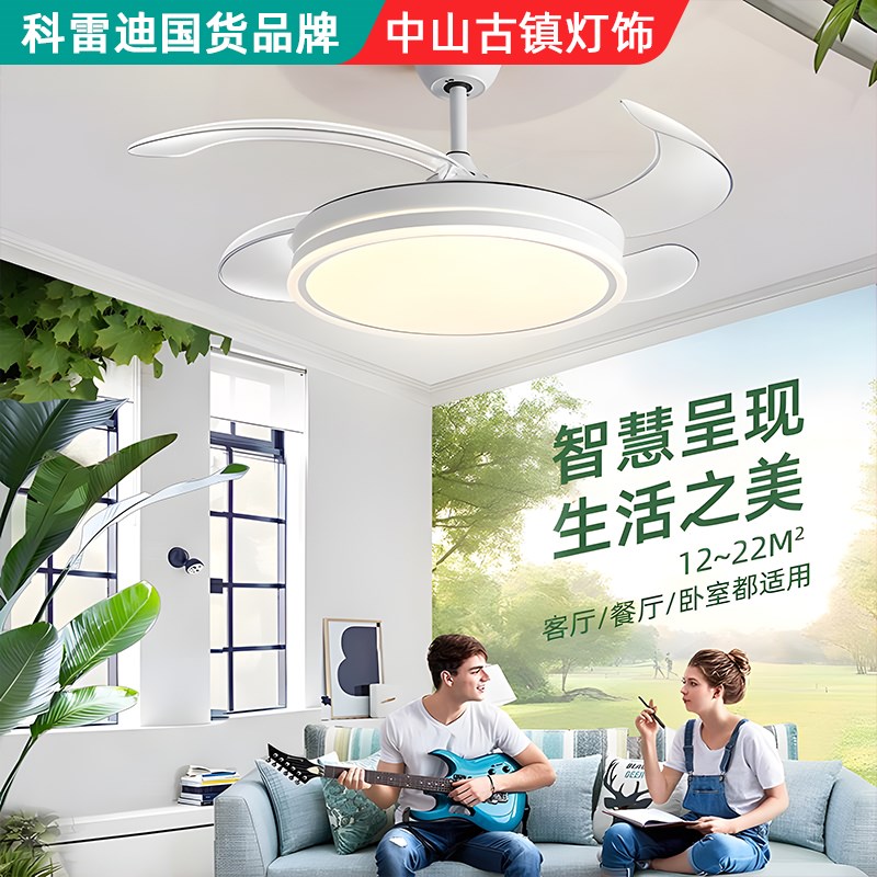隐形风扇灯2e025新款吊扇灯吸顶家用变频客厅餐厅卧室电扇吊灯一
