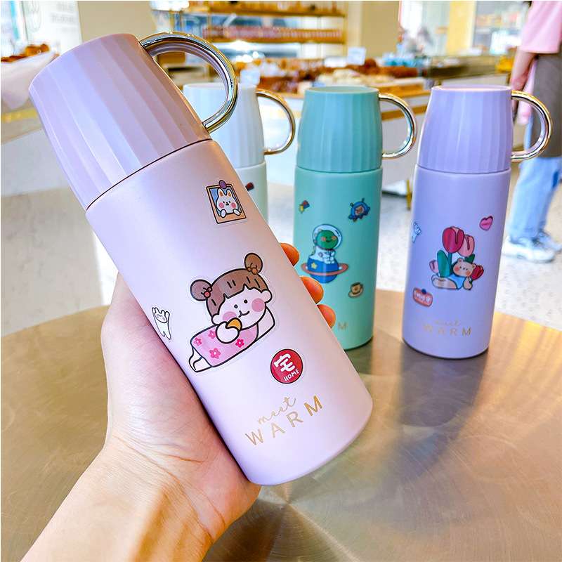 可爱不锈钢水杯一盖两用多功能杯子便携防摔高颜值学生保温杯带盖