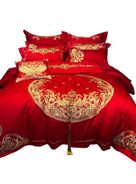 结婚床四上H102用品全棉婚庆红色套新中式婚礼件婚房布置1.82米米