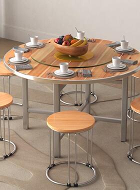 加厚圆桌面板不锈钢简形约酒店家用圆子实木10985人1大5饭桌圆餐