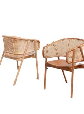 0FJ藤椅308复古藤编餐椅2家用设计师YFJ藤椅2创简约Y休闲围椅北欧