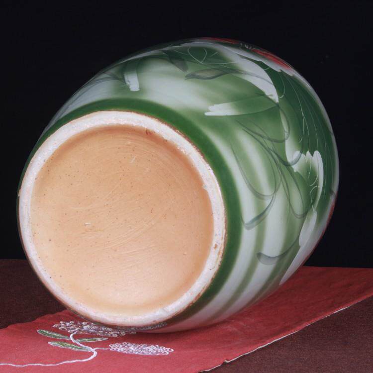 景德镇陶瓷米缸酒坛手绘颜色釉浅雕荷花陶瓷酒坛家居收藏摆件