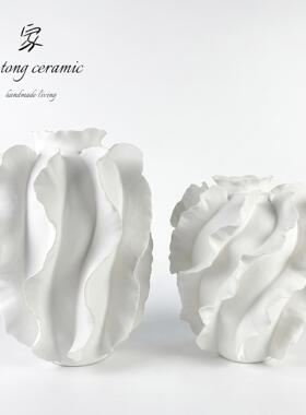 现极简轻奢白色不规则几何花摆件客厅装饰品创意花器