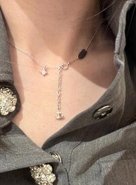 mini立体单钻项链925银厚金叠戴简约百搭锁骨链