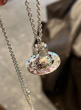 霓虹彩钻星球项链限定版星月土星orb吊坠高级感毛衣链颈链