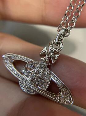 土星链条项链铆钉朋克土星项链满钻小众吊坠爆款