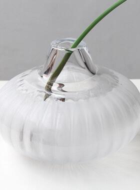 碧轩水培创意插花花器客厅装饰品摆件大号扁南瓜透明玻璃花