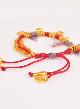 珐琅彩五帝钱葫芦小财神盘缠手链