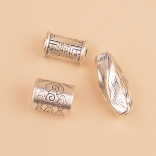 足银999复古吉祥云纹桶珠麻花弯管隔珠diy手链项链编绳饰品配件