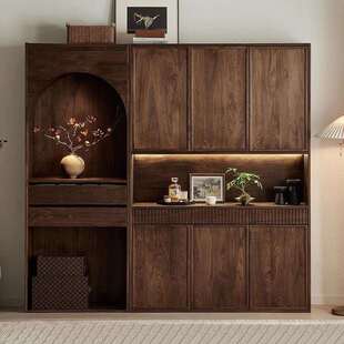 黑胡桃木鞋 柜入户玄关柜一体靠墙家用复古风隔断柜满墙到顶门厅柜