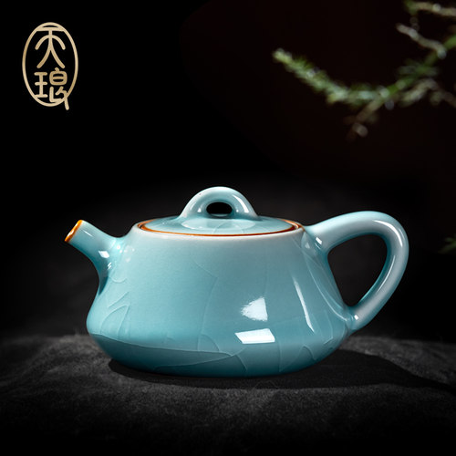 哥窑石瓢壶高端礼品茶礼送礼茶壶泡茶具瓷器手工茶器开片汝窑青瓷