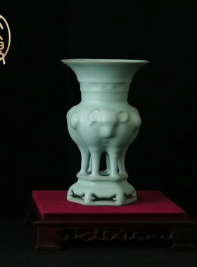 天琅窑汝窑天青三羊开泰尊 收藏级古玩古董 陶瓷工艺品