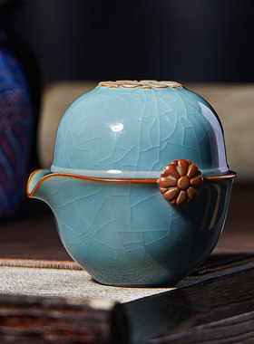 哥窑旅行茶组便携旅行出差汝窑高端礼品茶壶茶杯茶具瓷器青瓷