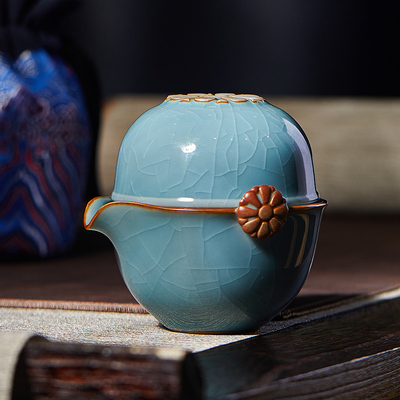 哥窑旅行茶组便携旅行出差汝窑高端礼品茶壶茶杯茶具瓷器青瓷