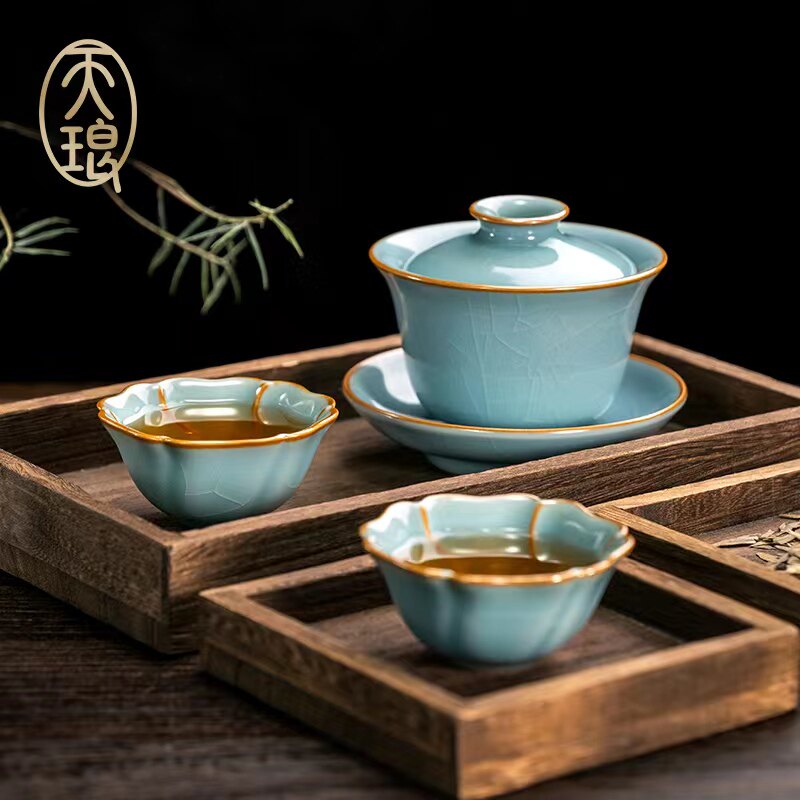 哥窑盖碗套组高端礼品送礼泡茶具瓷器手工功夫茶收藏茶器主人杯