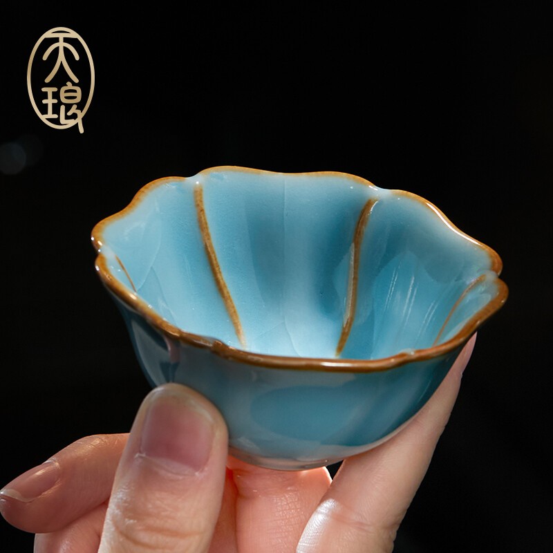 哥窑葵口杯高端礼品伴手礼 主人杯品茗茶具功夫青瓷茶杯瓷器汝窑