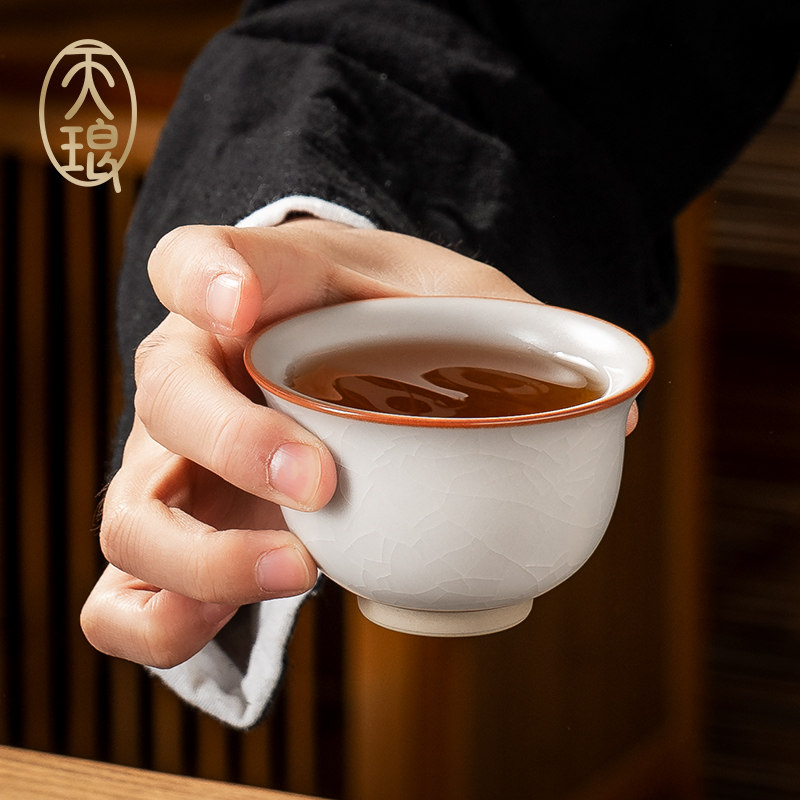 汝窑羊脂白玉釉压手杯 高端茶礼收藏主人杯 礼盒装 开片可养