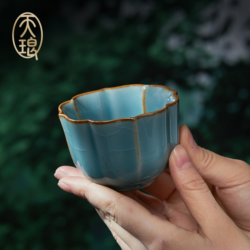 哥窑宝相杯高端礼品茶礼送礼主人杯茶具蝉翼纹开片瓷器功夫茶水杯
