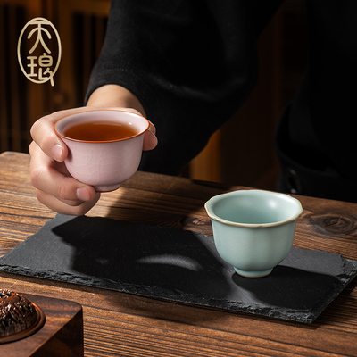 天琅窑汝窑吉祥对杯 开片可养 高端礼品送礼佳选 品茗主人杯
