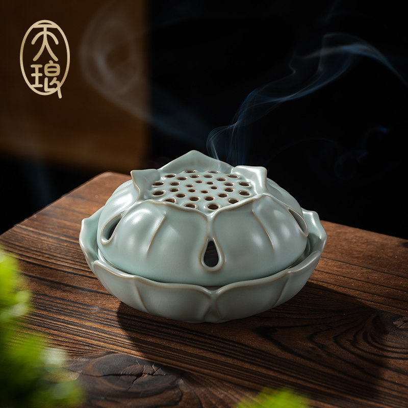 天琅窑汝窑宝莲香炉 茶道香炉沉香檀香炉家用 禅意摆件茶道配件