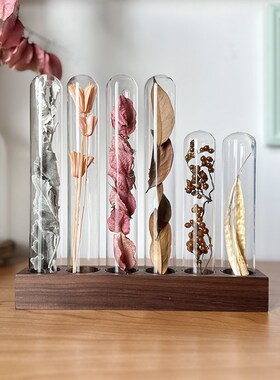 玻璃试管干花植物标本实r木底座组合桌面装饰摆件送闺蜜礼物诧寂