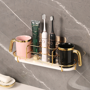 吸壁挂式 硅藻泥牙刷 免打孔电动牙刷架u浴室置物架口杯架情侣套装