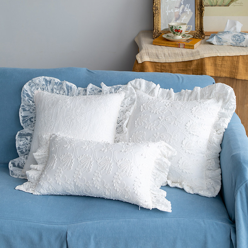 蕾丝抱枕白色法式ins风方枕腰枕靠垫G刺绣枕套沙发靠枕家用可拆洗