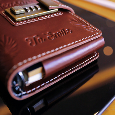 真皮活页密码锁扣记事日记本多功能复古A7手账旅S行笔记本礼品本