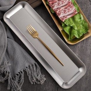 304不锈钢长方形托盘金色长条寿司盘平底烧烤Q盘子韩式烤肉店餐具