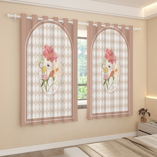 美式卧室窗帘免打孔安装罗马杆全z遮光2023新款阳台隔热遮阳布帘