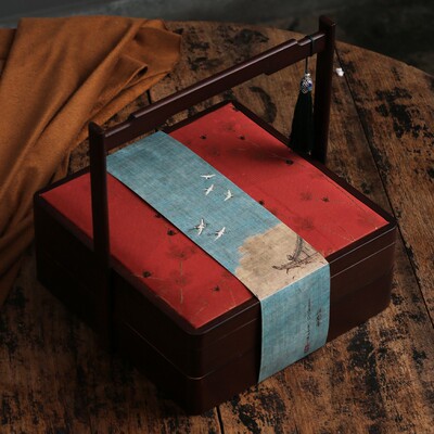 春节竹盒复古提篮单饼双饼老班章冰岛福鼎白茶R茶饼包装盒空礼盒