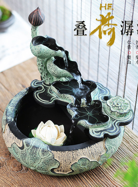 创意桌面流水喷泉摆件p家居饰品客厅电视柜加湿器装饰景观开业礼