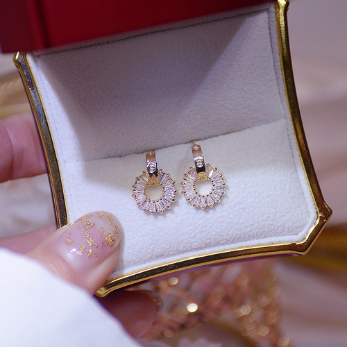 极速14k Real Gold Luxury Tiny CZ Earring Exquisite Round Zir