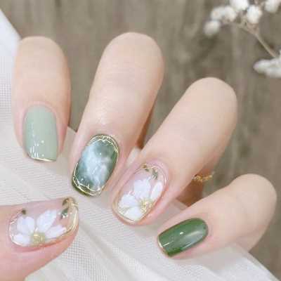 好货Fake Nail Stickers Wearing Nails Nail Art Day Camellia N