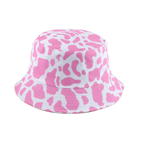 好货2021 New Fashion Korean Pink Cow Print Bucket Hat Women