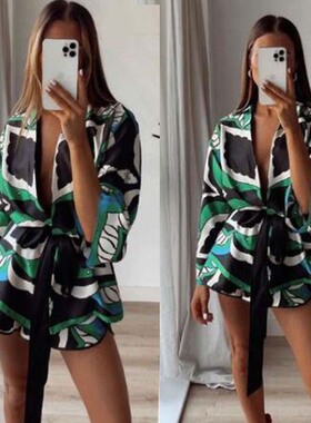 极速ZBZA 2022 Women Business Suit Summer Fashion Green Print