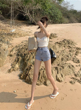 好货High Waist Clothing Korean Vintage Hot Summer Wide Leg F